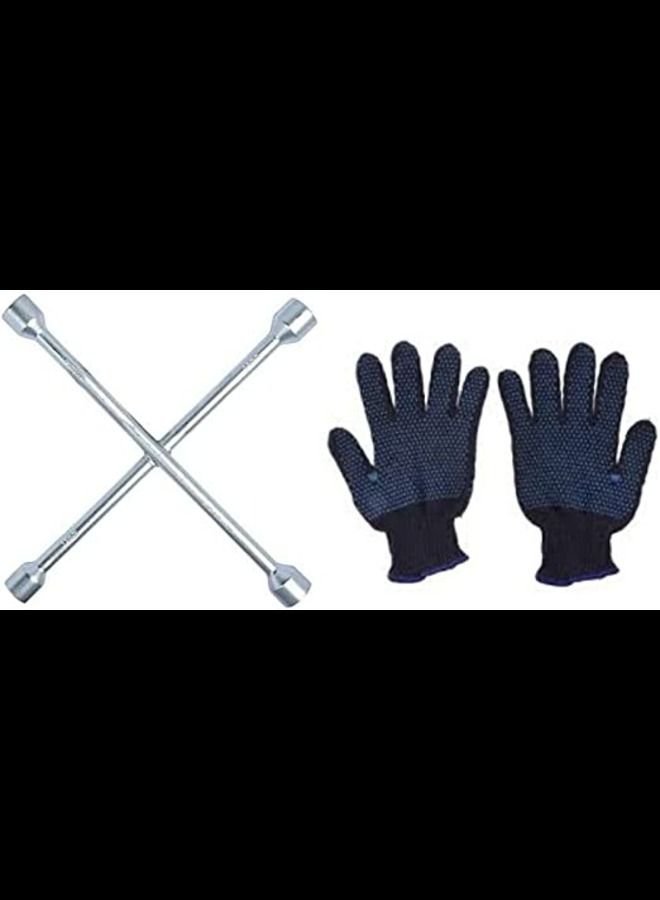 ABBASALI 21" 19" 17" 23" 4-Way Cross Wrench Heavy Duty Universal Lug Wrench Car Wheel Repair Tool With Safety Gloves for Car Tire Replacement