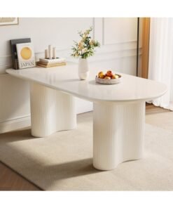 Kitchen dining table, 138.5cm modern style rectangular dining table, suitable for 4-6 people dining, indoor exquisite dining table, suitable for small space kitchens, bars, restaurants and indoor dining tables, milky white, only dining table
