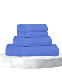 Rest Towel Set 4 Peice Blue Luxury Hotel Bedroom Super Soft Absorbent Durable Washable Quick Dry Cotton Family Bath Towels - 1 Bath Towel 70x140cm  1 Hand Towel 40x70 cm  & 2 Face Towel 30x30cm