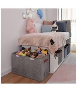 XiuWoo Toys Organizer Toy Chest with Lids Foldable Toy Storage Organizer with Handles, Stuffed Animal Storage for Nursery Room Playroom, Living Room, Large Toy Box for Boys and Girls Gray