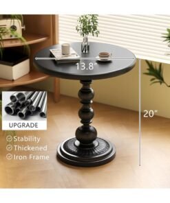 Black Nordic Sofa Side Cabinet – Modern Minimalist Corner Coffee Table for Living Room, Metal Iron Outdoor Round Table, Weather-Resistant & Anti-Rust End Table for Patio, Garden, Balcony, Office, & Home Décor