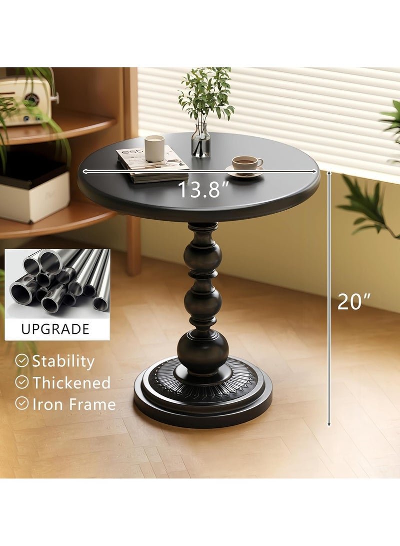 Black Nordic Sofa Side Cabinet – Modern Minimalist Corner Coffee Table for Living Room, Metal Iron Outdoor Round Table, Weather-Resistant & Anti-Rust End Table for Patio, Garden, Balcony, Office, & Home Décor