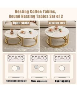 Alternative view of CityRiya-Long Round Coffee Table, Nesting Coffee Table Set of 2, Stacking Side Tables with Marble Pattern, Accent Tables for Couch, Living Room Sofa End Table, Wooden Tables for Home Bedroom (White)