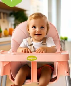 BAYBEE 2 in 1 Clento Baby High Chair for Kids, Baby Feeding Dining Chair with 2 Height Adjustable, Footrest, Tray, Stand, 3 Point Safety Belt | Kids High Chair for Baby 6 Months to 3 Years Boy Girl Pink