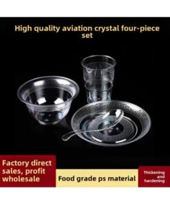 Disposable Tableware Dishes Cup Spoon Four-piece Bulk Aviation Crystal Tableware Hotel Running Water Banquet Tableware Wholesale-Color:Crystal Tableware Four-piece 200 Set [bulk]]