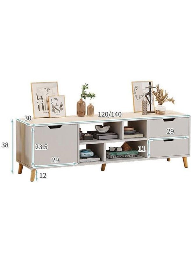 JCB CHIC Modern White TV Stand, Large TV Stand Shelves, Living Room Entertainment Center Wood Media Console Table with Storage and 4 Drawers - Image 2
