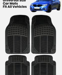 ZESTU 4-Piece Heavy Duty Rubber Floor Mats for Cars, SUVs & Trucks – All Weather Protection, Universal Trim to Fit, Durable Non-Slip Black Car Mats, Front & Rear Auto Accessories Interior Liners