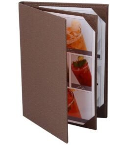 NJ Restaurant Leather Menu Covers Holders 9x12" Inches, 3 panel 4 view folder, Menu Presenters for Restaurants, Hotel with Photo Album-Style Corners, Menu Folder Holder : Brown