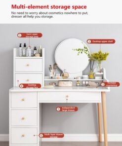 Sharpdo LED Mirror Make up Table, Modern Minimalist Bedroom Dressing Table, Vanity Table with 7 Drawers for Storage and Partition Storage Dressing Table With Drawers Vanity Table Beautiful Makeup Table (Without Chair)