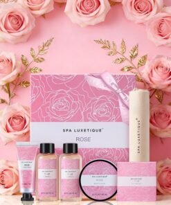 Spa Luxetique Spa Gift Set for Women Gift Baskets, 6 Pcs Bath and Body Spa Kit, Bath Set Includes Body Lotion, Shower Gel, Bubble Bath, Hand Cream, Travel Bag, Relaxing Gifts for Women.