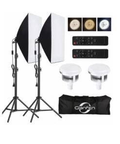 Glanfen Studio Photography Lighting Kit with 2 Pcs 380W 3 Colors Remote LED Bulbs,SoftBoxes and Carry Bag for Video Recording, Portraits Shooting