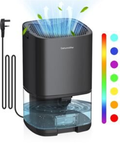 HomarKet Dehumidifiers for Home 320 Sq.Ft, 35 oz Smart Dehumidifiers for Basement Bedroom Bathroom with 7 Color Lights, Ultra Silent Dehumidifier, Auto Shut off & Sleep Mode, Black