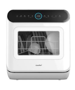 COMFEE' Mini Plus Dishwasher TD305-W Compact Table Top Dishwasher with 3 Place Settings, 7 Programmes, Touch Control, LED Display, Delay Start and Off-peak Wash Function - White