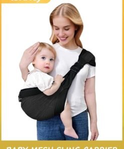 LENND Baby Mesh Sling Carrier Toddler Carrier for Boys & Girls, Lightweight Breathable Summer Baby Wrap, Adjustable & Non-Slip Half Wrapped Baby Carrier(Mesh-Black)