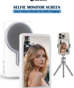 Eworld Magnetic Selfie Monitor Screen, Wireless Phone Camera Screen Mirroring for Rear Camera Vlogging, iPhone & Android Compatible, White