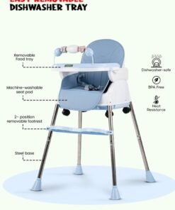 BAYBEE 4 In 1 Nora Convertible High Chair For Kids With Adjustable Height And Footrest Baby Toddler Feeding Booster Seat With Tray Safety Belt Kids High Chair For Baby 6 Months To 4 Years Blue - Image 3