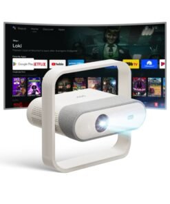 AOC Smart Projector Native 1080P 4K Support, 15000 Lumens, Android 12, WiFi 6 BT 5.2, Auto Focus & Keystone Portable Outdoor Projector, 360° Rotatable Projector with Built-in Apps & Dual Speakers XL3-600 VS6Pro