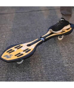 Compact Deluxe Junior Caster Skateboard with 360° Rotating Lightning Casters, Illuminating Wheels, 2-Wheel Balance Skateboard, 100KG Capacity, Lightweight Alloy Steel for Kids & Adults, Yellow,  Durable Skateboard for Ages 7+, Heavy Duty Wave Board, Slip-Resistant Deck
