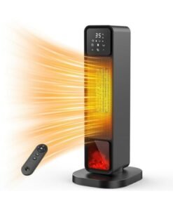 BlueFire 2200W Ceramic Tower Heater & Fan for Home – All-Season Space Heater with 3D Flame Effect, Digital Thermostat, Remote Control, Timer, Child Lock, 120° Oscillation, Touchscreen Panel, ETL Certified, 24-Inch Portable Heater for Bedroom, Living Room, Office – Black