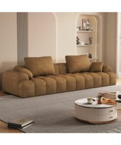 Comfynest Extra Long Standard Wood Sofa Non-Skid Modern Style In Solid Color - Anti Cat Scratch Fabric 240 X 100 X 65 Cm Light Coffee