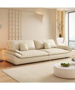 Comfynest Modern Off-White Upholstered Sofa With Beige Cushions And Stain Resistant Fabric Design Cotton Seat Filling
