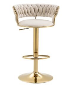 Bar Stools With Back 360° Woven Modern Adjustable Gold Bar Stools Swivel Counter Height Barstools With Footrest Gold Metal Tall Kitchen Chairs For Bar Pub Cafe