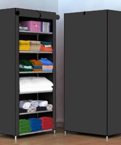 BONTEC Portable Collapsible Wardrobe for Clothes Storage – Foldable Cloth Organizer Cupboard with Shelves for Bedroom & Home (Durable, Space Saving Design) (Grey)