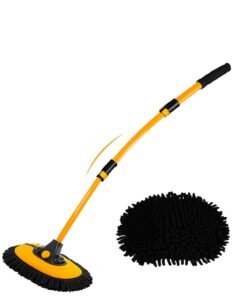HALAMODO 15°Curved Car Wash Brush with Long Handle 102 CM Extension Pole RV Truck Microfiber Cleaning Mop Auto SUV Wheel Boat Exterior Interior Detailing 2 in 1 Carwash Duster Not Hurt Paint Scratch Free