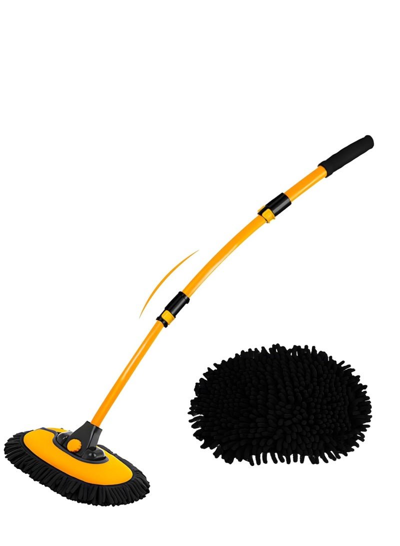 HALAMODO 15°Curved Car Wash Brush with Long Handle 102 CM Extension Pole RV Truck Microfiber Cleaning Mop Auto SUV Wheel Boat Exterior Interior Detailing 2 in 1 Carwash Duster Not Hurt Paint Scratch Free