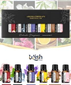 Wish Plus 6pcs x 10mL Aromatherapy Essential Oils Set – Water-Soluble Diffuser Oils for Humidifier, Helps Relaxation & Relieves Dry Skin – Sandalwood, Rose, Lavender, Lemon, Black Ice, Sakura