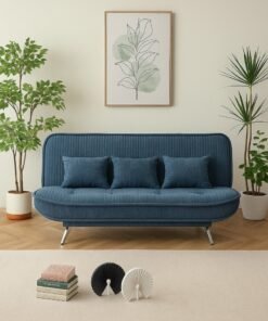 Harmony Home Premium Fabric Sofa  Bed with 3 Soft Cushions – Modern Convertible Sleeper Couch with Metal Legs, Space-Saving 3-Seater Sofa for Living Room, Bedroom & Guest Room- Blue