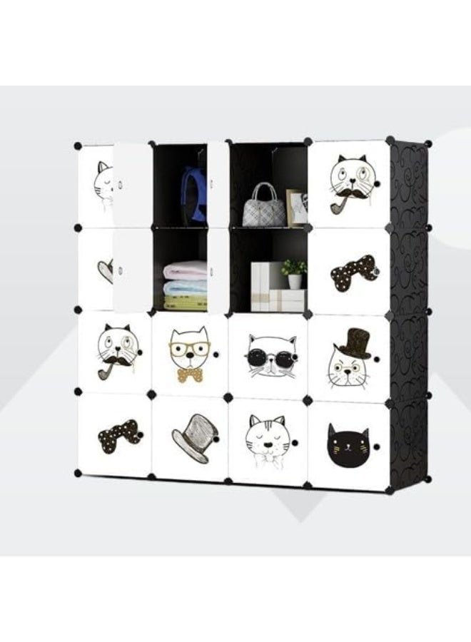 SUPAAR 16 Cubes Wardrobe for Storage Children Wardrobe Kid Dresser Cute Baby Portable Closet Bedroom Armoire Clothes Hanging Storage Rack Cube Organizer