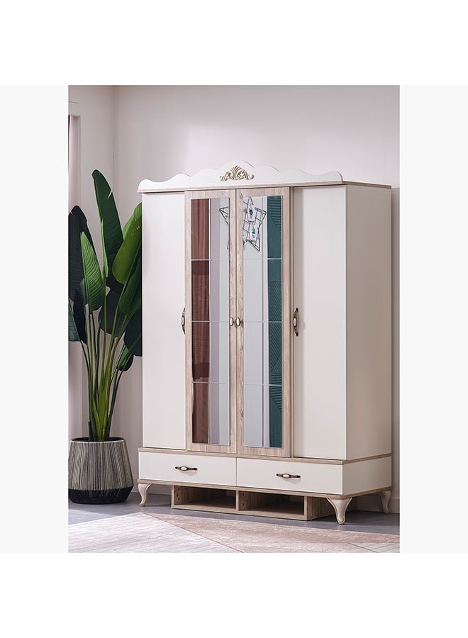 Home Box Meadow 4-Door Wardrobe with 2-Drawers and 2-Mirrors 150 x 214 x 57.4 cm