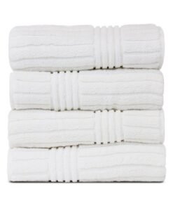 BC BARE COTTON Luxury Hotel & Spa 100% Natural Turkish Cotton Ribbed Channel Pattern Bath Towel (Set of 4), White