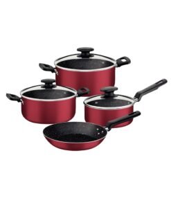 TRAMONTINA Since 1911,Made in Brazil-  7 Pieces Red Aluminum Cookware Set with Interior and Exterior Starflon Max Nonstick Coating