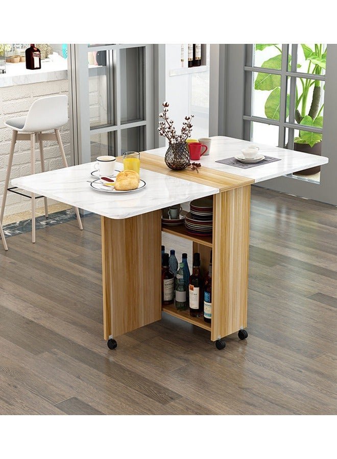 Folding Dining Table Drop Leaf Table with 6 Wheels, Kitchen Table with 2-Layer Storage Shelves, Multifunctional Extension Space Saving Dinner Table for Bedroom Dining Room Home