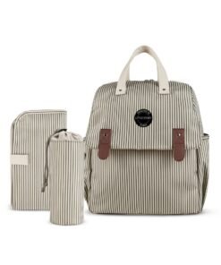 Little Story set of 3 Diaper Backpack with Changing Mat and Bottle Bag - Beige