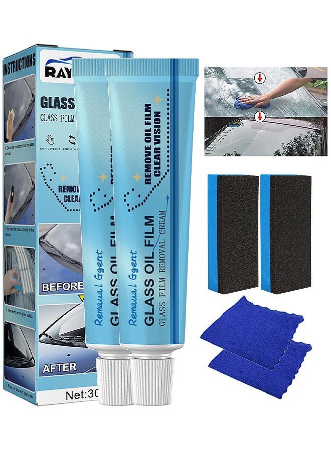 RAYHONG Car Glass Oil Film, Cleaner Glass Film Removal Cream Car Windshield Oil Film Cleaner Glass Stripper Water Spot Remover With Sponge And Towel For Car Home Bathroom Glass