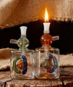 Angmei Premium Heat Resistant Glass Oil Lamp, Glass Vase Bottle Medical Grade High Borosilicate Material for Long lasting Use Glass Vase Transparent (Random Color)