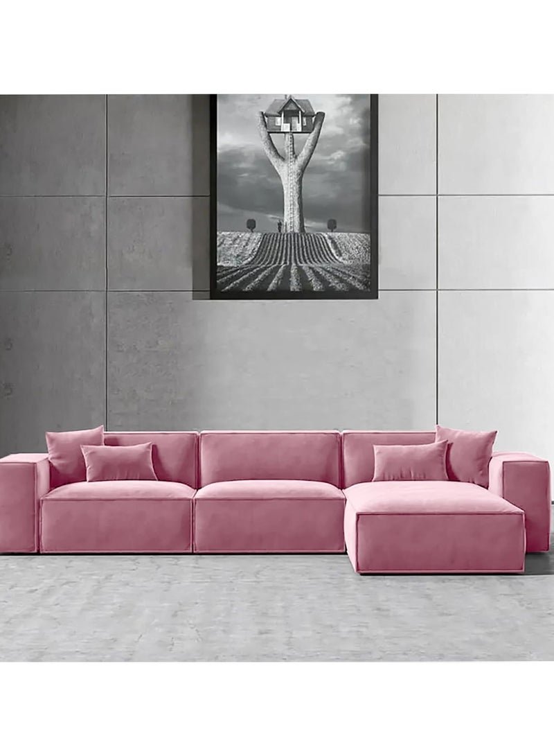 Karnak Carol Corner l L-Shaped Luxury Sofa For Living Room Solid Wood Corner Modern Design Couch, Velvet Upholstered Color (Left, Pink)