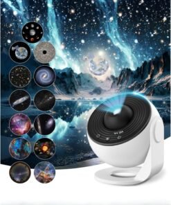 Sunshine Trade World 13-in-1 Galaxy Night Light Star Projector Lamp with 12 Film Discs | LED Rotating Star & Galaxy Projection | Kids Night Light for Bedroom, Home Theater, Party & Living Room Decor | Soothing Sleep Lamp for Children | White