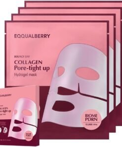 eqqualberry Collagen Pore-Tight Up Mask - PDRN & Low Molecular Collagen for Pore Minimizing and Firming | Korean Collagen Face Mask for Glass Skin, 4 Sheets, 1.01 OZ.