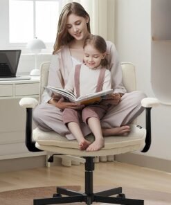 DROGO Criss Cross Legged Office Chair for Work at Home, Breathable Fabric, Flip up Armrest, Adjustable Height & Tilt Lock Recline Accent Chair for Long Hours Sitting Comfort | Swivel Computer Chair for Home Office Beige
