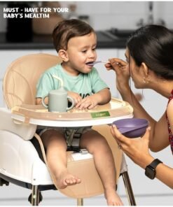 BAYBEE 4-In-1 Nora Convertible High Chair For Kids With Adjustable Height And Footrest, Toddler Feeding Booster Seat And Tray Safety Belt - Beige - Image 3