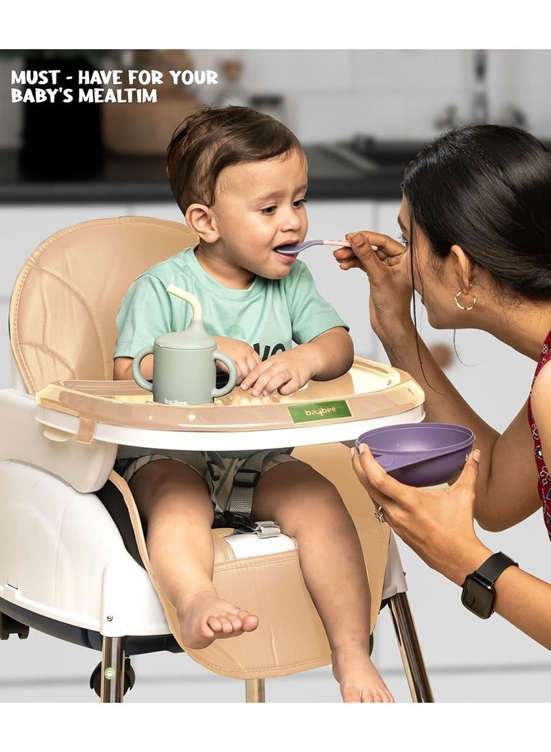 BAYBEE 4-In-1 Nora Convertible High Chair For Kids With Adjustable Height And Footrest, Toddler Feeding Booster Seat And Tray Safety Belt - Beige - Image 3