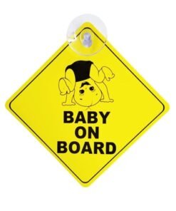 Rubik Baby on Board Car Sign, Safe Distance Driver Caution Sign with 1 Suction Cup Happy Baby Design For Car Rear Window Safety Warning Symbol, (12.5 x12.5 cm)