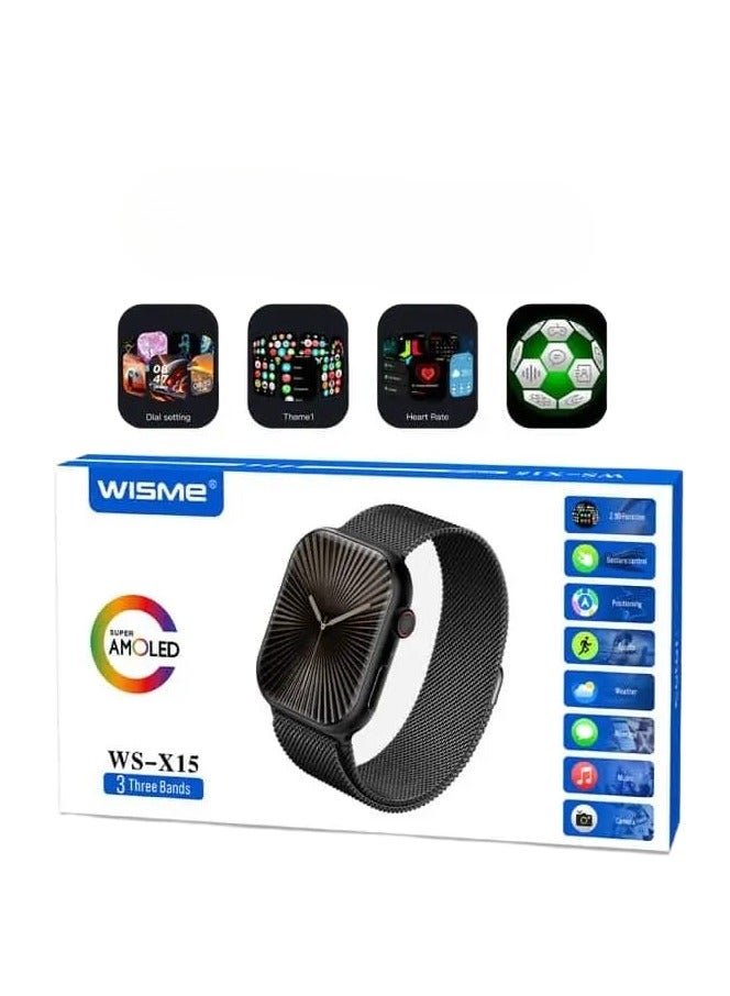 WISME Smart Watch for Men & Women, AMOLED Display, 3 Bands Included, Fitness Tracker, Bluetooth Calling, Heart Rate, Sports Mode, Notifications, Compatible Android iPhone