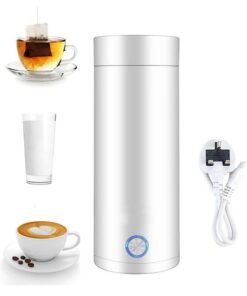 XiuWoo Portable Electric Kettle 400ml Travel Tea Kettle with Non stick Coating Double Wall Water Boiler Bottle Insulated Coffee Thermos Mug Fast Boil and Auto Shut Off Hot Water Heater (White)