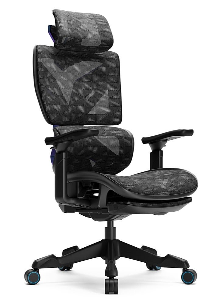 AFTERWORK Xyrion Super Ergonomic Gaming Chair with Footrest - 3D Adjustable Headrest, Adaptive Backrest, 4-Position Tilt Lock, Breathable Mesh, and Silent Castors - Black & Blue - Image 2