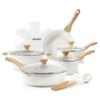 Sensarte Ceramic Cookware Sets, Pots And Pans Set Non Stick, 17-Piece Induction Cookware, Non Toxic Healthy Non Stick Kitchen Cooking Set, With Frying Pans Set, Pfas Ptfe Pfoa Pfos Free White
